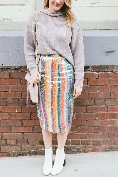 Colorful Sequin Slit Skirts - Fashionpara
