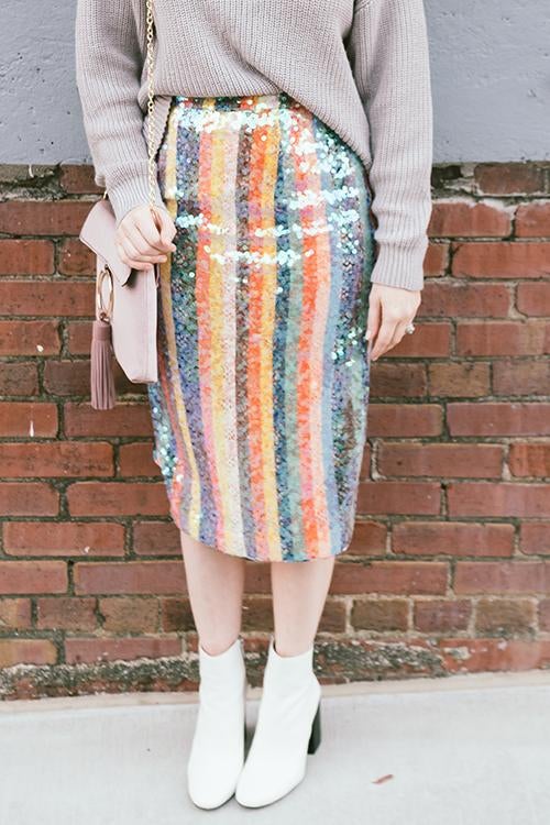 Colorful Sequin Slit Skirts - Fashionpara
