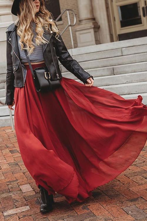Chiffon High Waist Maxi Skirts - Fashionpara