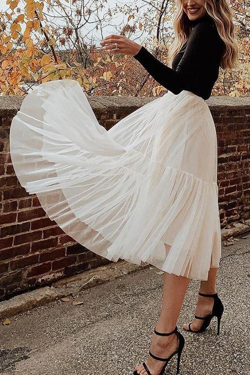 Patchwork Gauze Bubble Skirt - Fashionpara