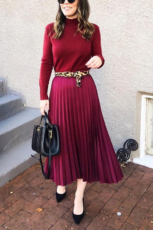 Metallic Pleated Maxi Skirts - Fashionpara
