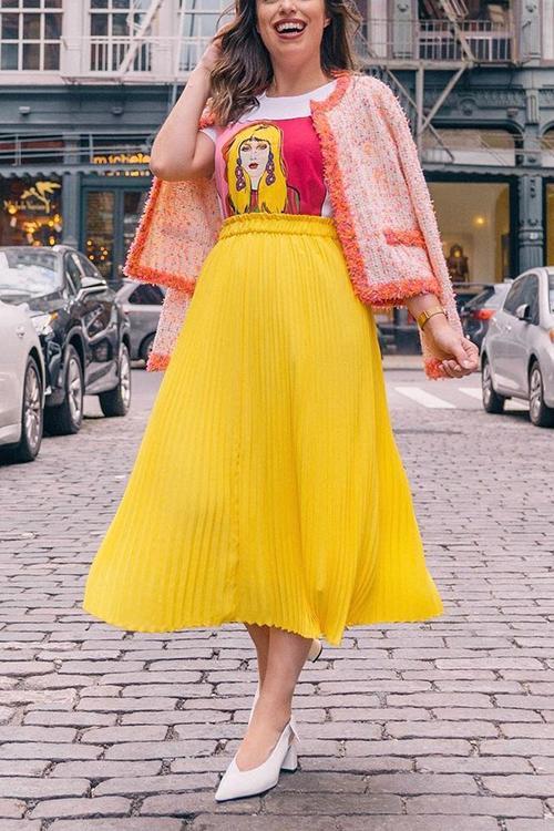Metallic Pleated Maxi Skirts - Fashionpara