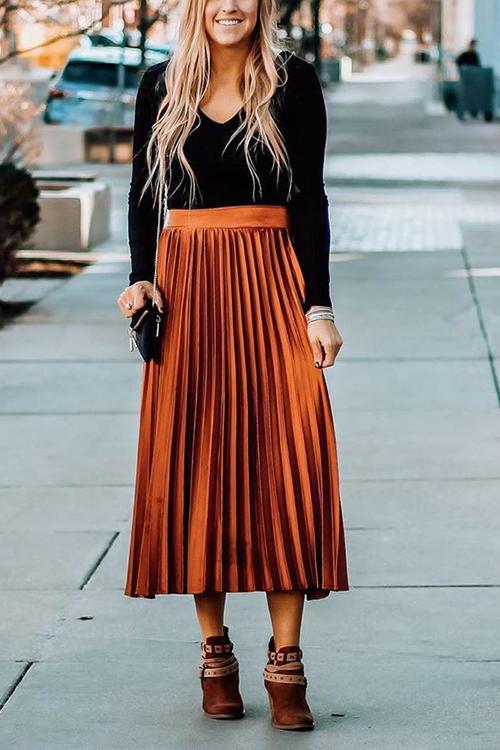 Metallic Pleated Maxi Skirts - Fashionpara