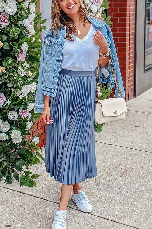 Metallic Pleated Maxi Skirts - Fashionpara