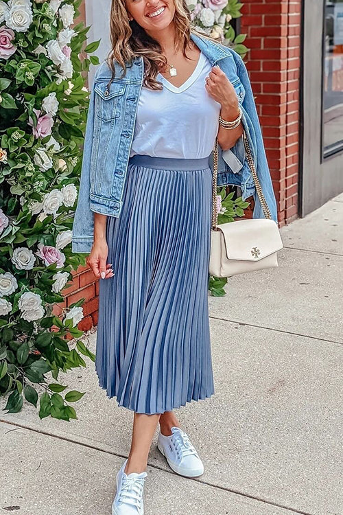 Metallic Pleated Maxi Skirts - Fashionpara