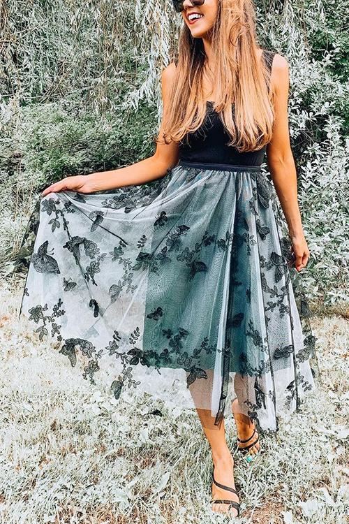 Posy Layer Mesh Mid Skirts - Fashionpara