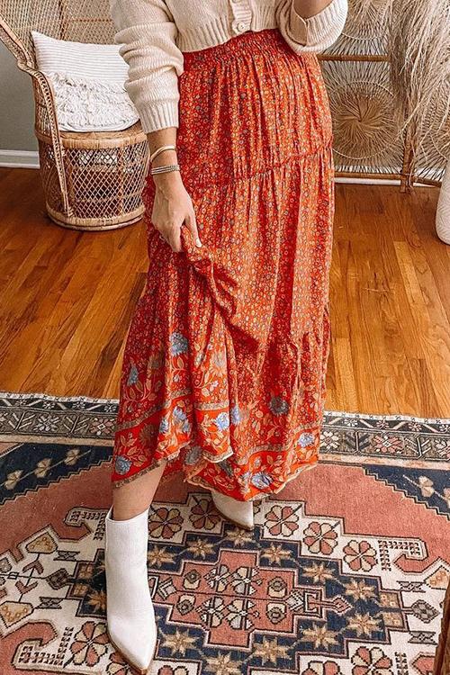 Floral Print Drawstring Waist Maxi Skirts - Fashionpara