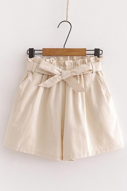 Bow Tie Elastic Waist Shorts - Fashionpara