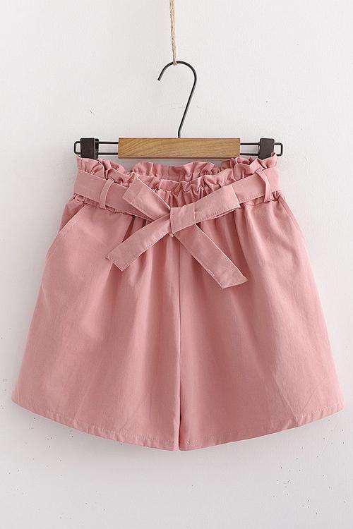 Bow Tie Elastic Waist Shorts - Fashionpara