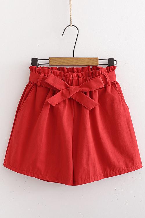 Bow Tie Elastic Waist Shorts - Fashionpara