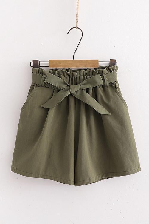 Bow Tie Elastic Waist Shorts - Fashionpara