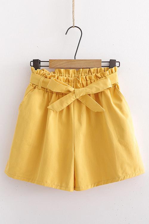 Bow Tie Elastic Waist Shorts - Fashionpara