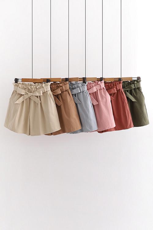Bow Tie Elastic Waist Shorts - Fashionpara