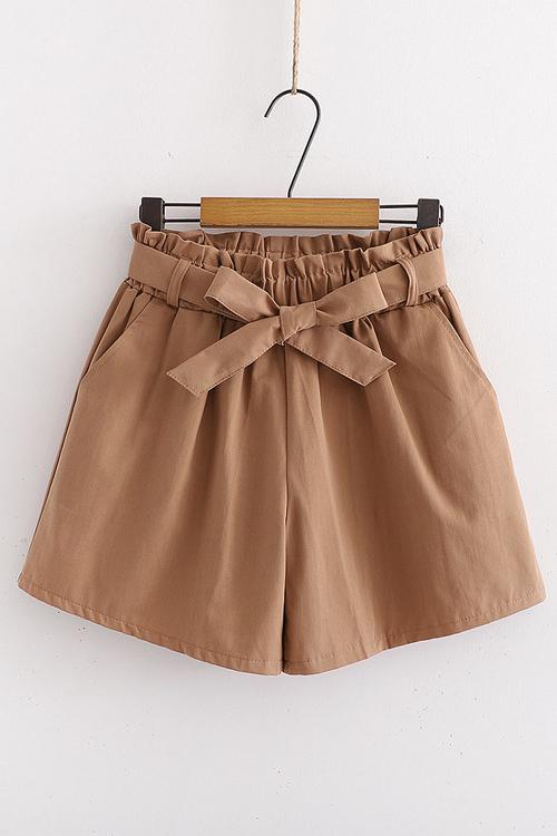 Bow Tie Elastic Waist Shorts - Fashionpara