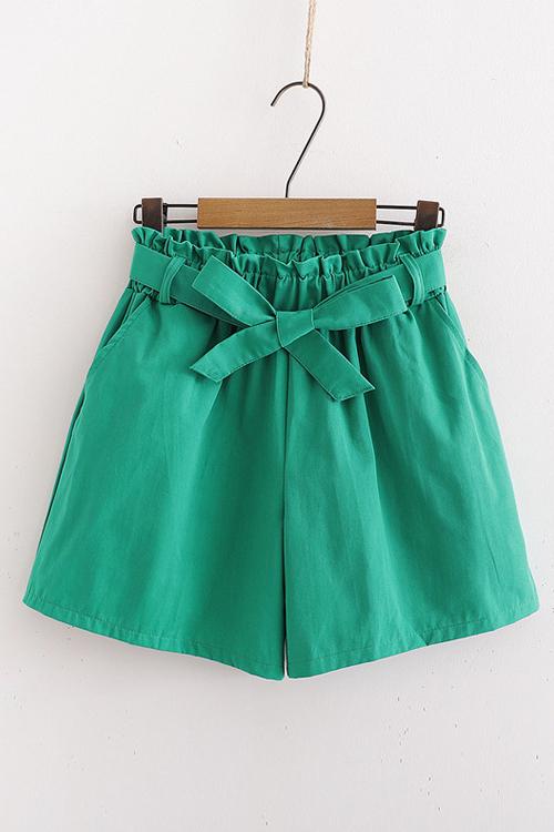 Bow Tie Elastic Waist Shorts - Fashionpara