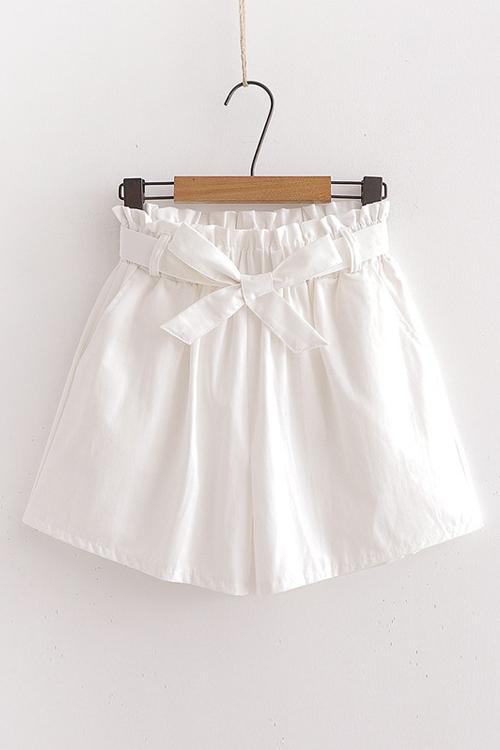 Bow Tie Elastic Waist Shorts - Fashionpara