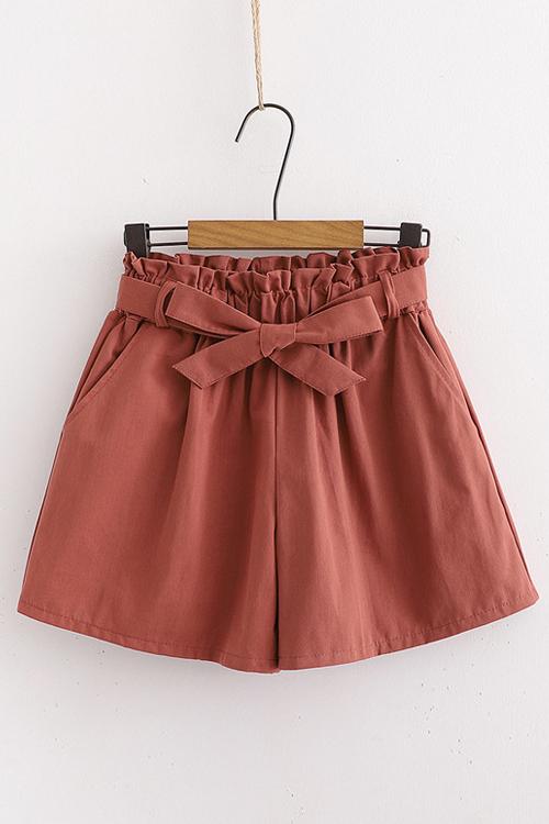 Bow Tie Elastic Waist Shorts - Fashionpara