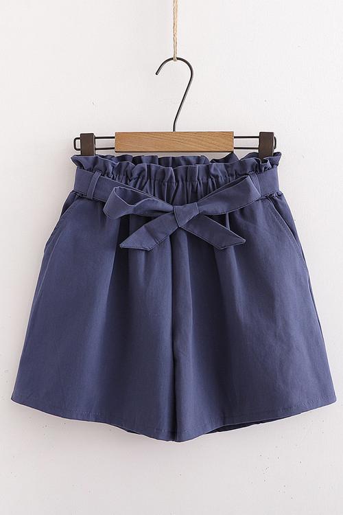 Bow Tie Elastic Waist Shorts  Fashionpara