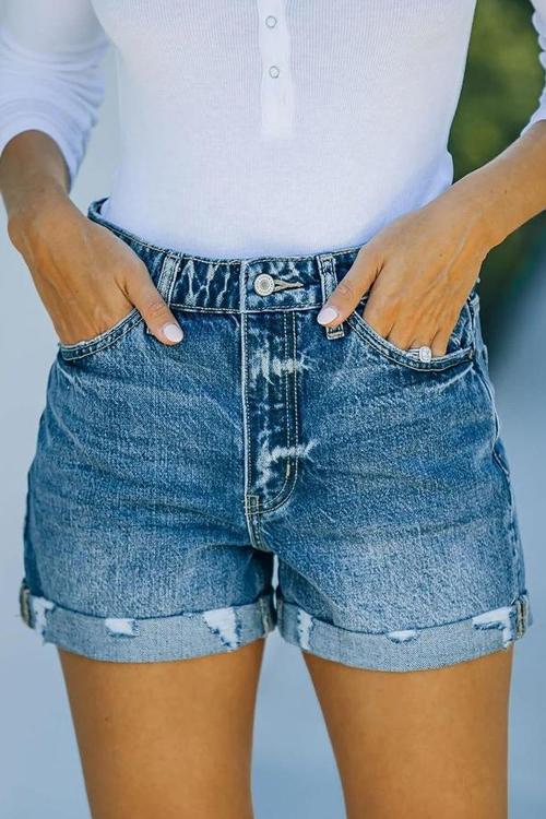 Ripped High Waist Denim Shorts - Fashionpara