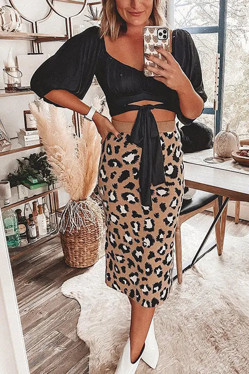 Knit Leopard Print Bodycon Skirt - Fashionpara