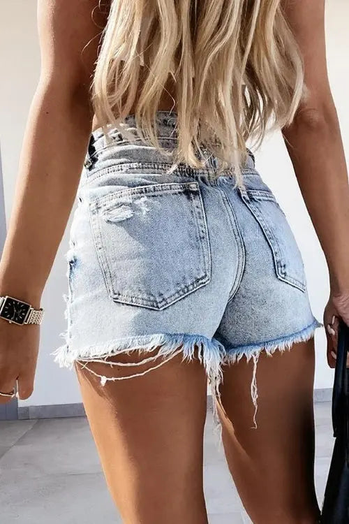 Fringe Denim Shorts - Fashionpara