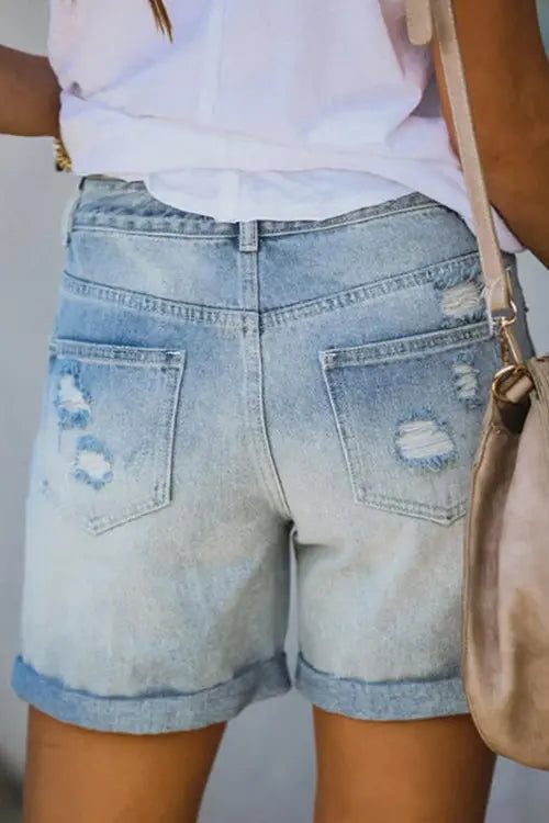 Distressed Denim Mom Shorts - Fashionpara