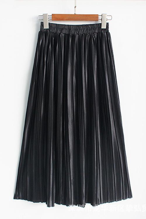 Metallic Pleated Maxi Skirts Fashionpara