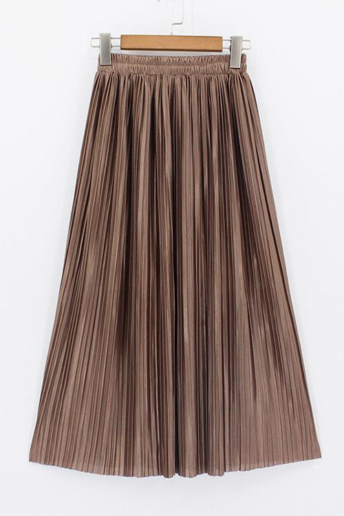 Metallic Pleated Maxi Skirts Fashionpara