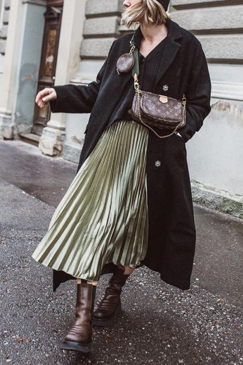Metallic Pleated Maxi Skirts - Fashionpara