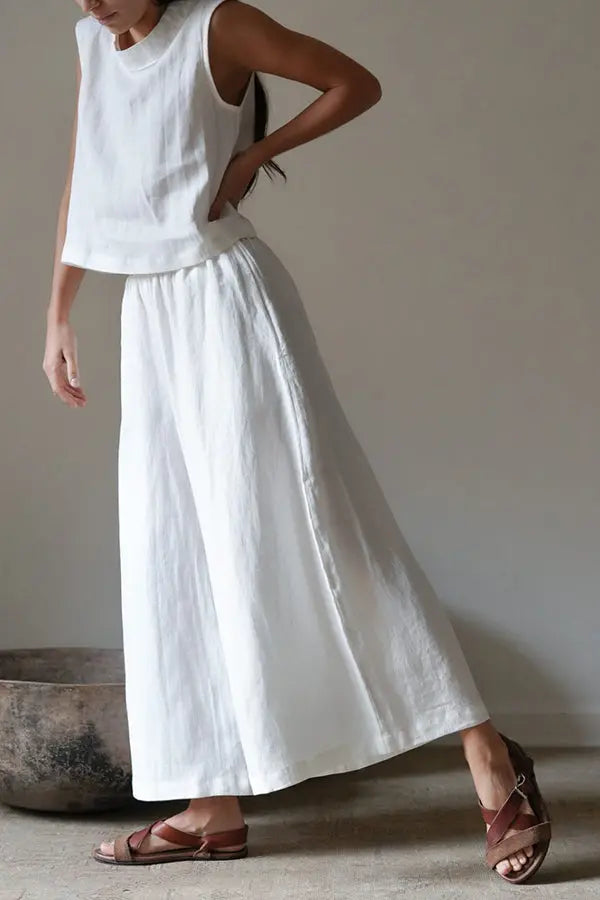 Solid Sleeveless Blouse Pants Set - Fashionpara