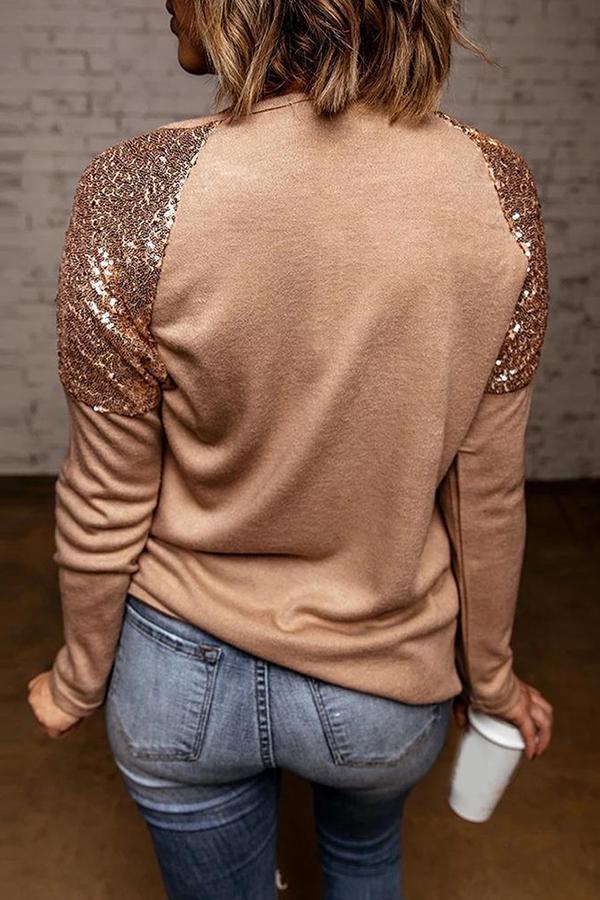 Sequin Shoulder Long Sleeve Top - Fashionpara