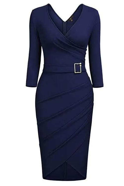 V Neck Seven Sleeves Dress - Fashionpara