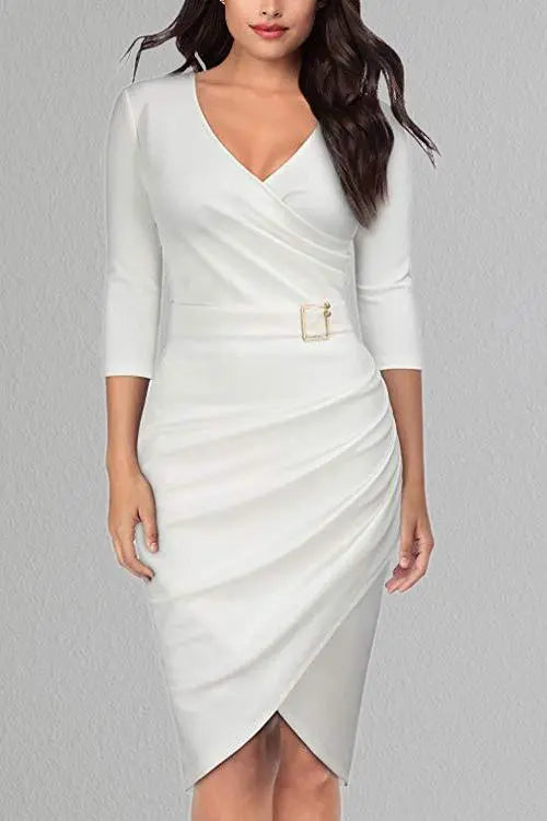 V Neck Seven Sleeves Dress - Fashionpara