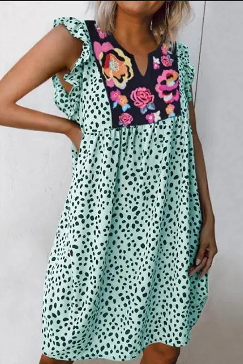 Floral Leopard Print Mini Dress - Fashionpara