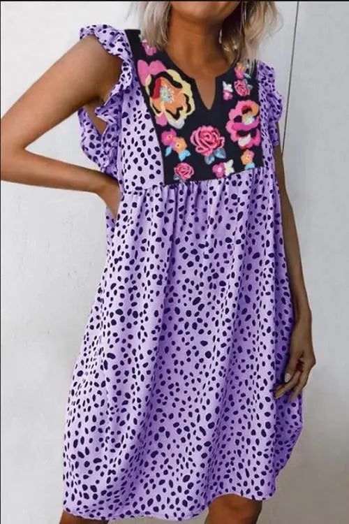 Floral Leopard Print Mini Dress - Fashionpara