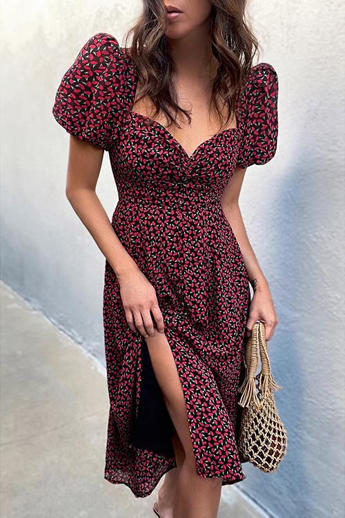Floral Print Puff Sleeve Dress - Fashionpara