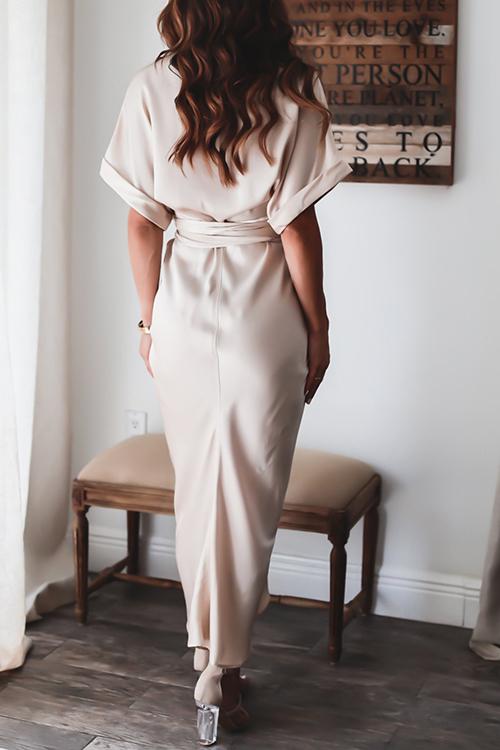 Button Knot Bat Drape Dress - Fashionpara