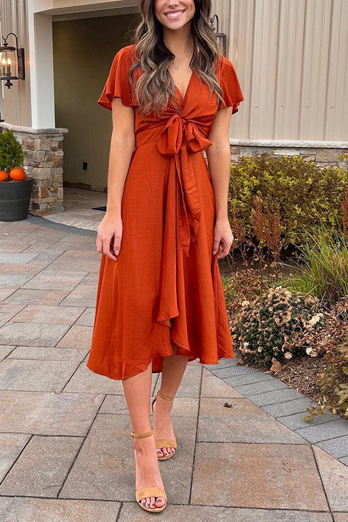 Irregularity Hem Knot Short Sleeve Dress - Fashionpara