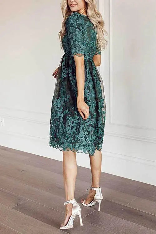 Embroidery Short Sleeve O Neck Dress - Fashionpara