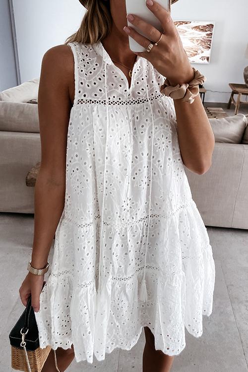 Hollow Ruffles Sleeveless Mini Dress - Fashionpara