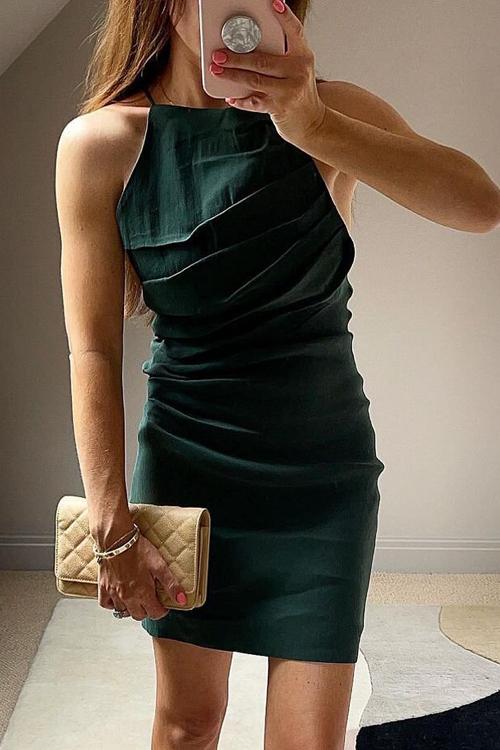 Ruched Backless Slip Mini Dress - Fashionpara