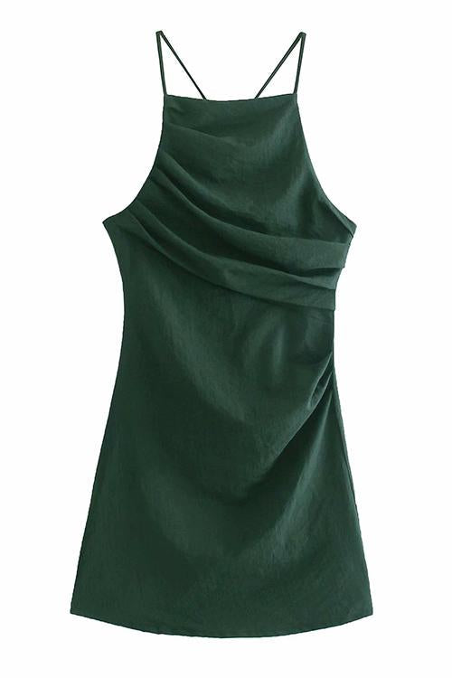 Ruched Backless Slip Mini Dress - Fashionpara