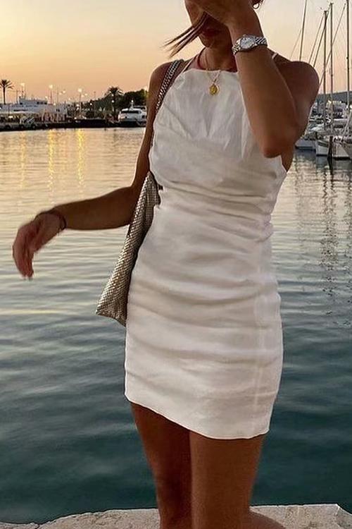 Ruched Backless Slip Mini Dress - Fashionpara