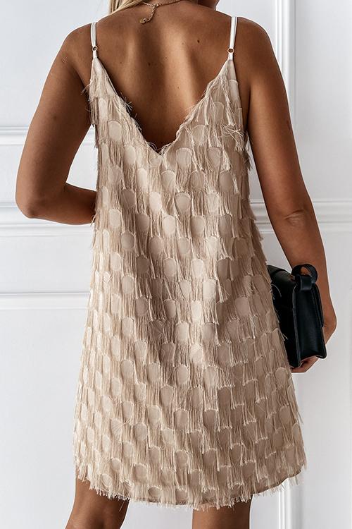 Layered Fringe Trim Slip Mini Dress - Fashionpara