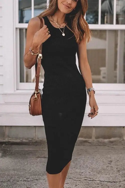 Knit O Neck Tank Bodycon Dress - Fashionpara