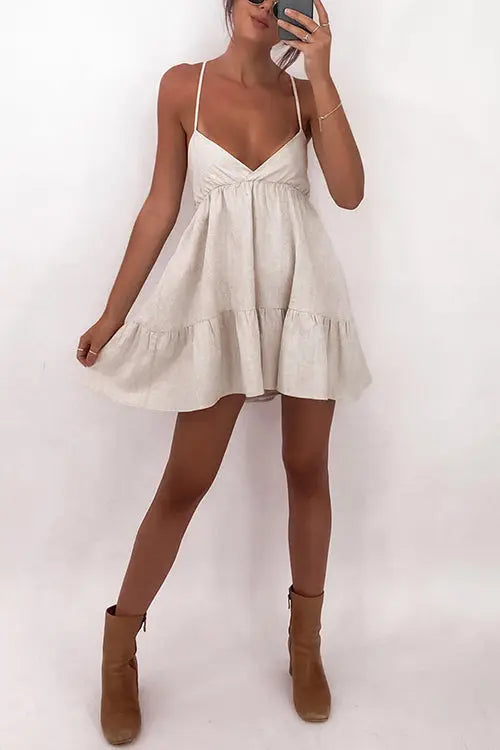 V Neck Backless Slip Mini Dress - Fashionpara