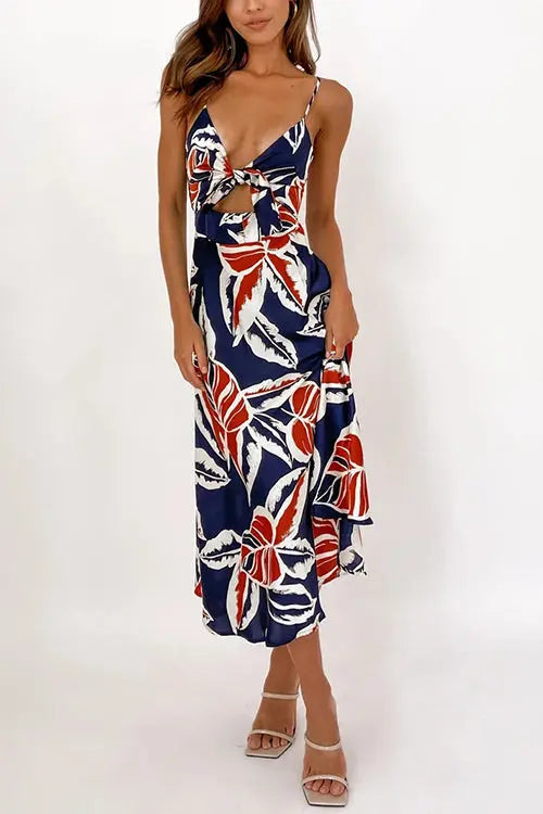 Tie Cut Out Slip Slit Dress - Fashionpara