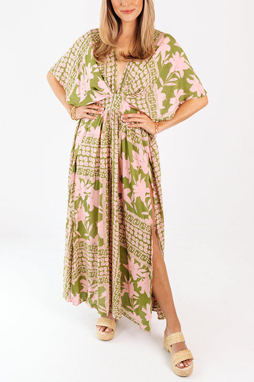 Like Palm Side Slit Bat Maxi Dress - Fashionpara