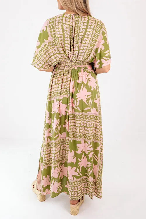 Like Palm Side Slit Bat Maxi Dress - Fashionpara