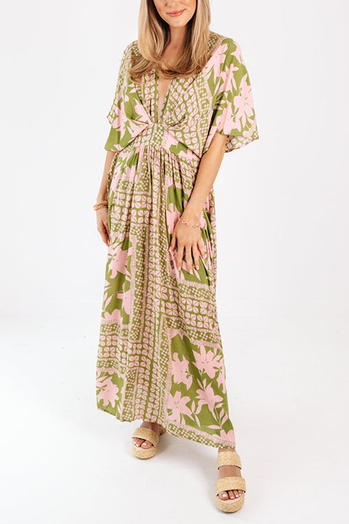 Like Palm Side Slit Bat Maxi Dress - Fashionpara